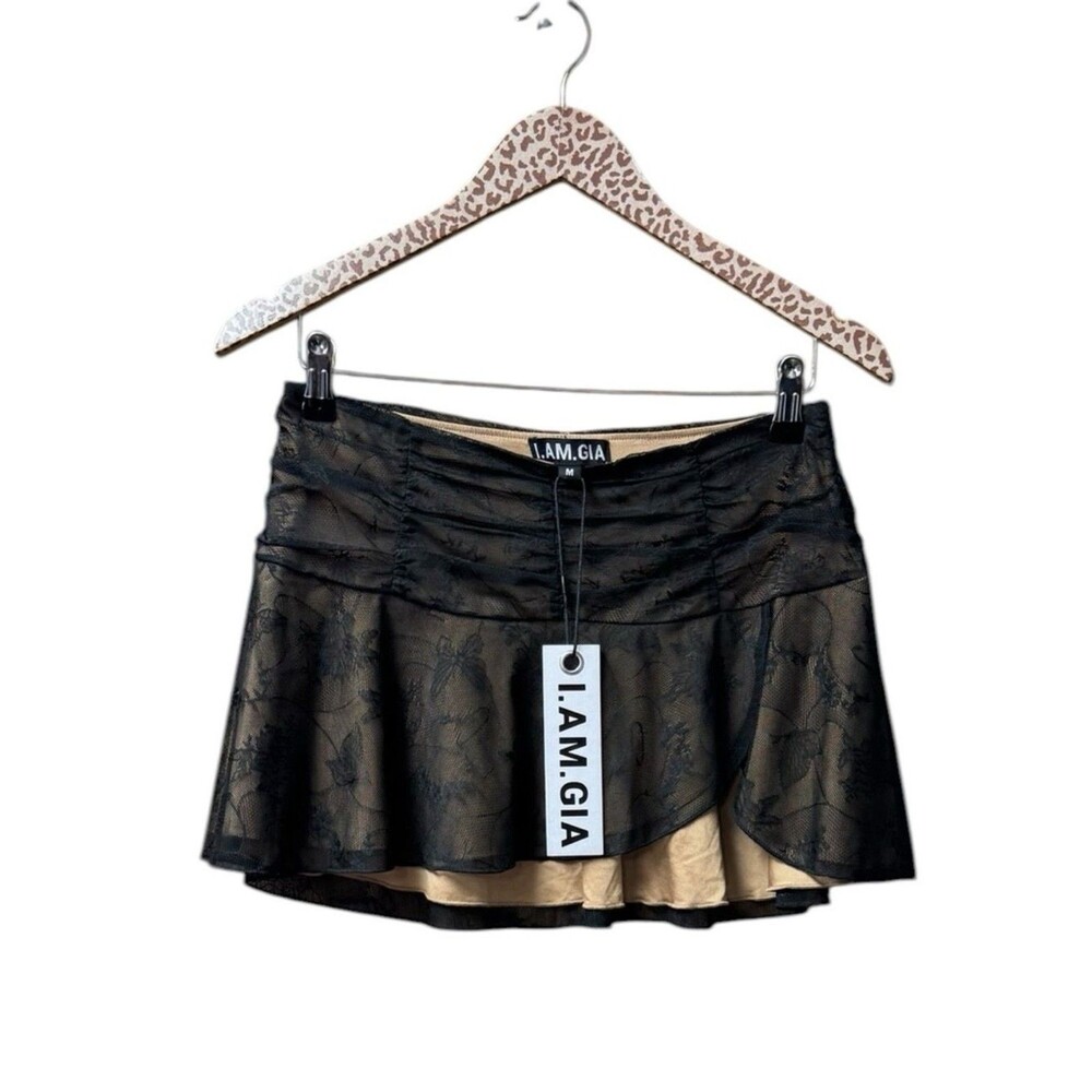 I.AM.GIA Yvette Butterfly Lace Micro Mini Skirt Black Medium NEW Y2K Festival